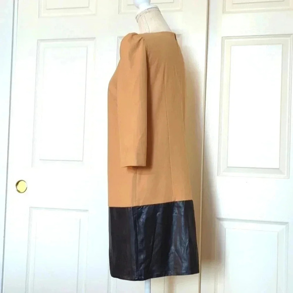 Zara Tan Fabric and Faux Black Leather Shift Dress - Picture 5 of 8